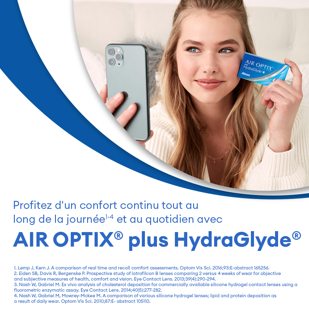 AIR OPTIX plus HydraGlyde - 3 lentilles mensuelles - marketing