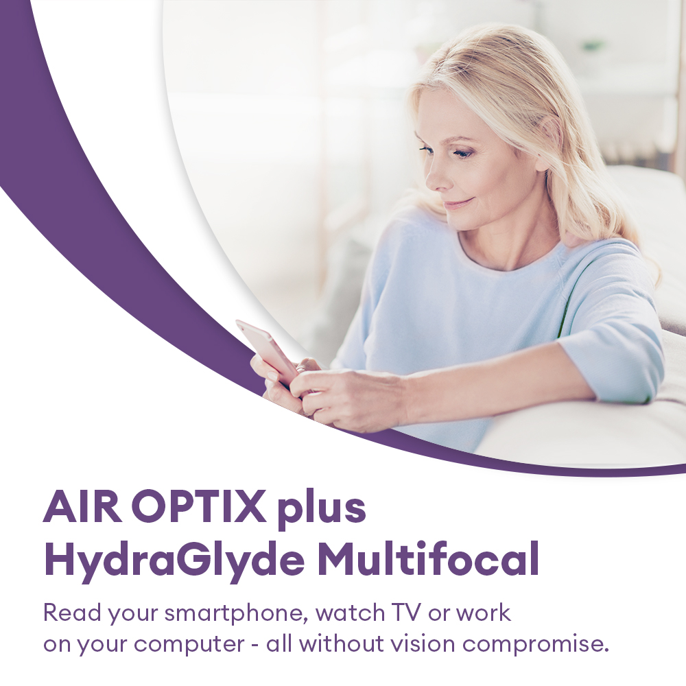 AIR OPTIX plus HydraGlyde Multifocal - 6 monthly lenses - marketing