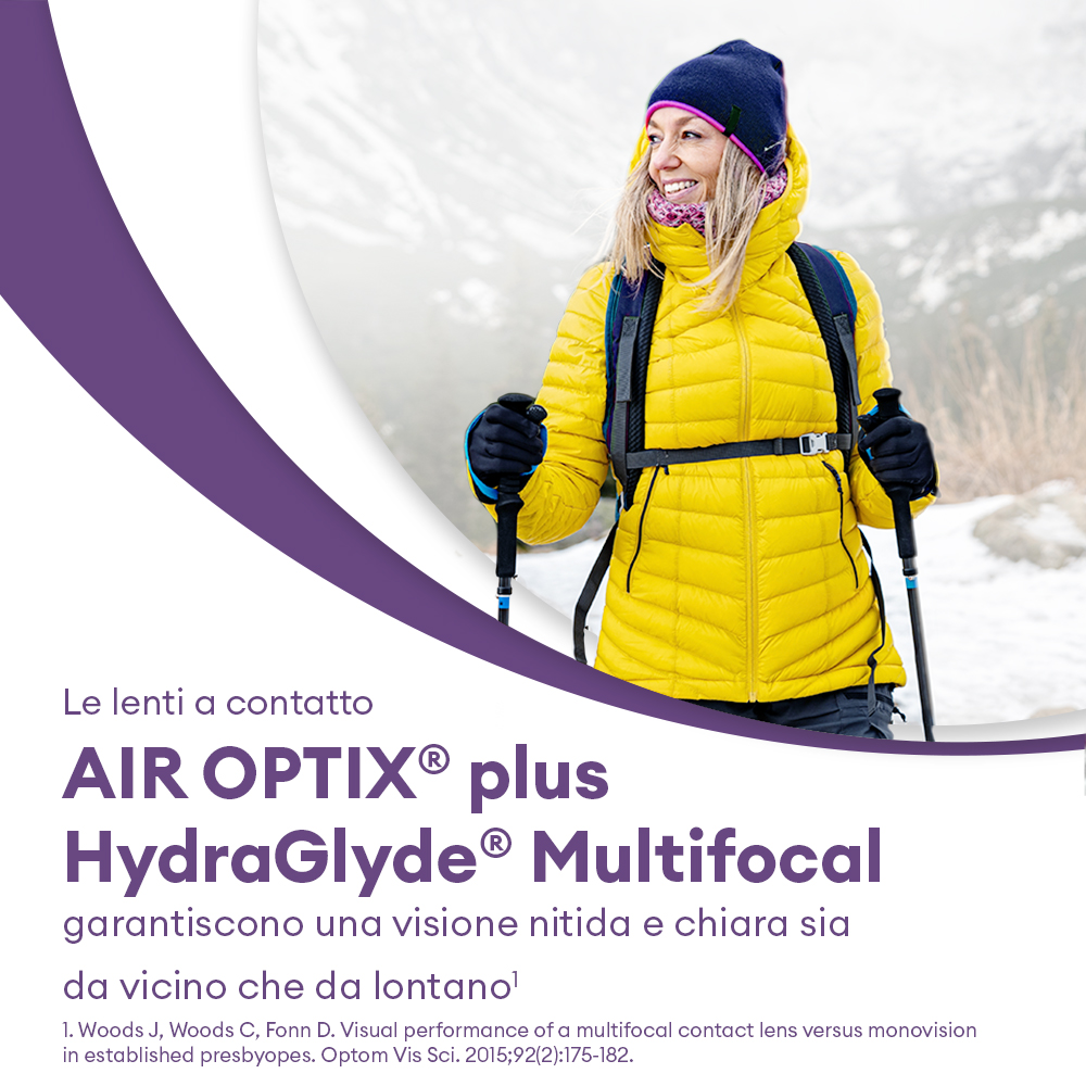 AIR OPTIX plus HydraGlyde Multifocal - 3 lenti mensili - marketing