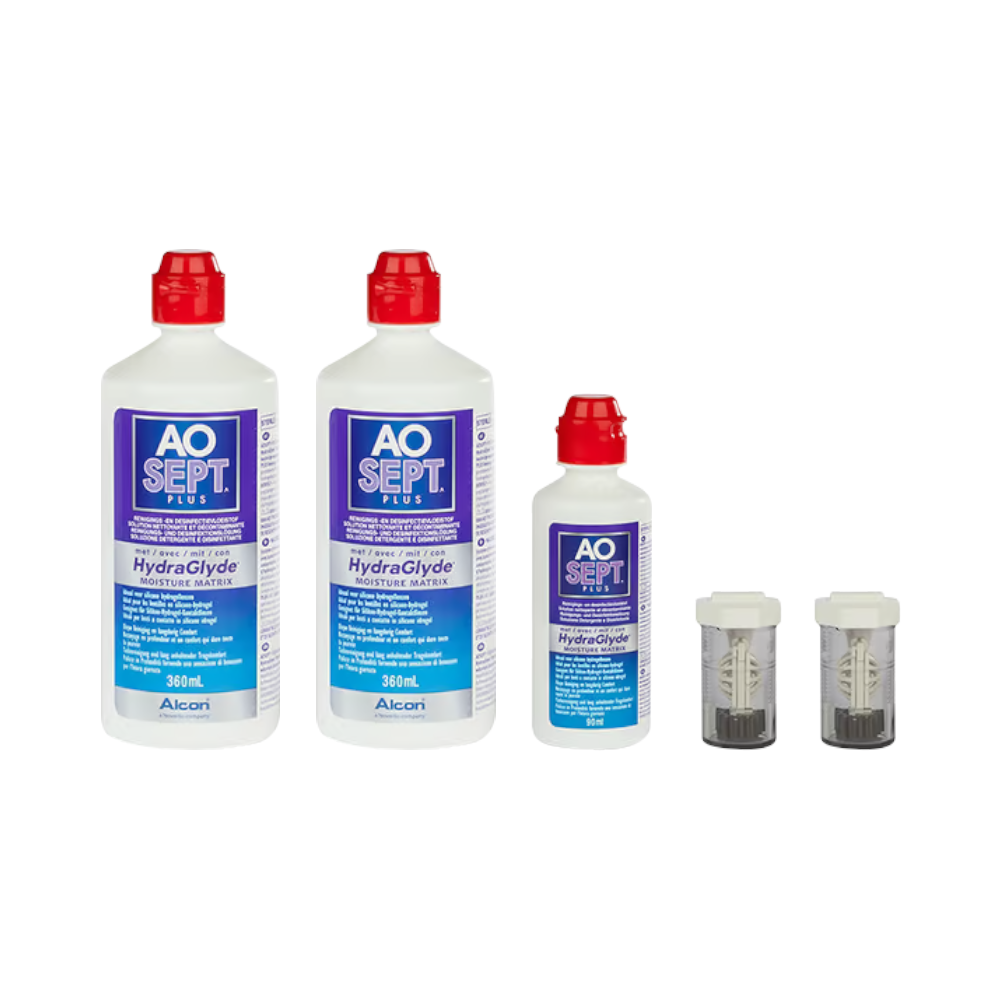 AOSEPT PLUS mit HydraGlyde - 2x360 ml + 90 ml + 2 lenzendoosjes