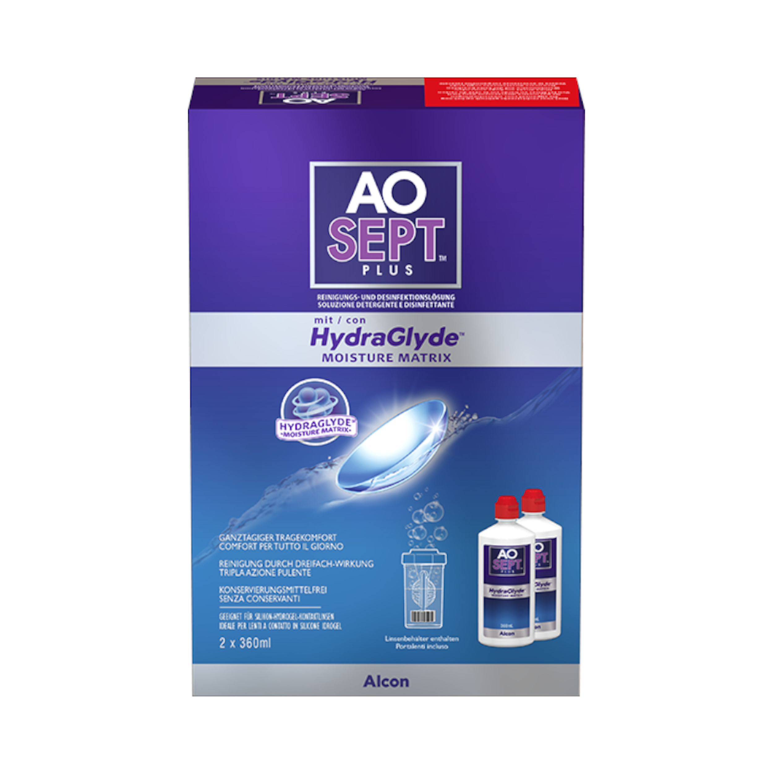 AOSEPT PLUS mit HydraGlyde - 2 x 360ml + lenzendoosje