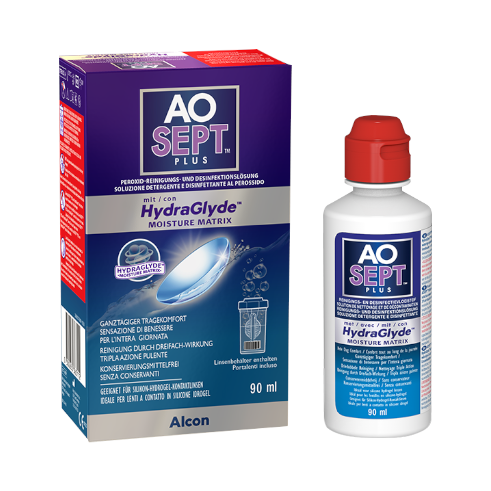 AOSEPT PLUS avec HydraGlyde - 90ml + étui pour lentilles